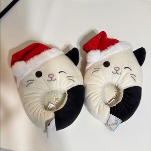 Squishmallows Black and White Cat Plush with Red Santa Hat
